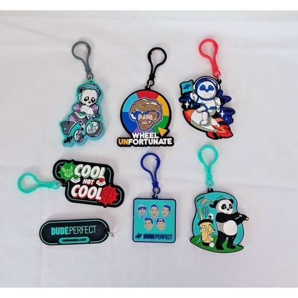 Dude Perfect Other - Dude Perfect Keychain Charm Lot Wheel Unfortunate Panda Golf Space Biking Logo